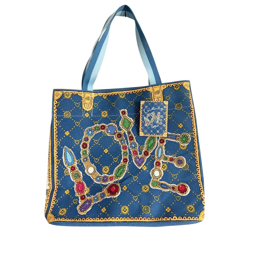 Brighton Glittering Love Canvas Tote Britney Drumheller Canvas Bag Blue NEW
